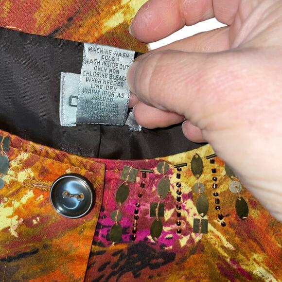 Chicos Womens Medium 2 Jacket Orange Flower Embellished Neckline Button Front - Picture 6 of 12